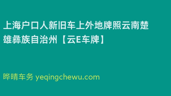 2024年上海户口人新旧车上外地牌照云南楚雄彝族自治州【云E车牌】